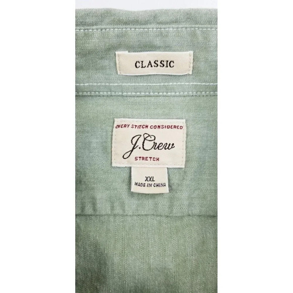 J. Crew Size 2XL Classic Stretch Mens Olive Green Short Sleeve Button Down Shirt - Picture 4 of 9